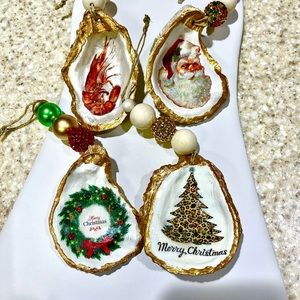 A set of four Oyster Ornaments handcrafted decoupage gorgeous Oyster Ornaments.